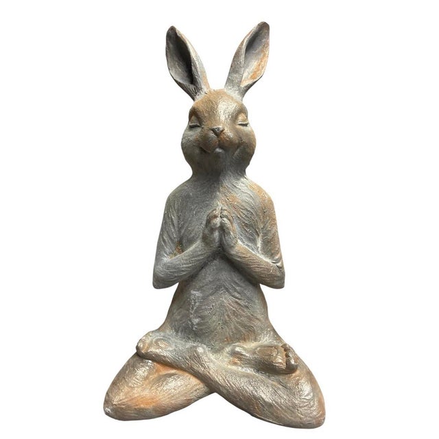Metal Vintage Cast Iron Meditating Yoga Hare Statue For Sale - Image 7 of 12