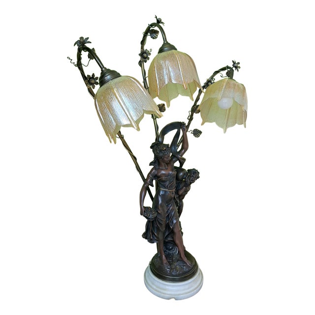 Vintage Table Lamp with Sculptures, 1975 For Sale
