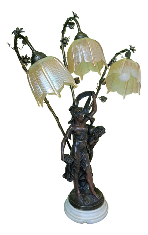 Vintage Table Lamp with Sculptures, 1975