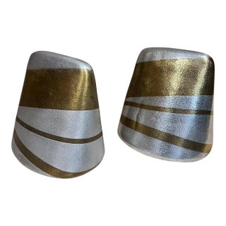 Mid-Century Modern Ben Seibel Abstract Gold Silver Brass Bookend Set For Sale