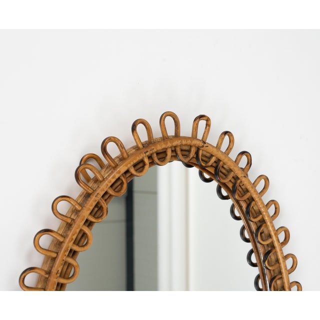 1960s Midcentury Rattan and Bamboo Oval Wall Mirror Franco Albini Style, Italy 1960s by Franco Albini For Sale - Image 5 of 14