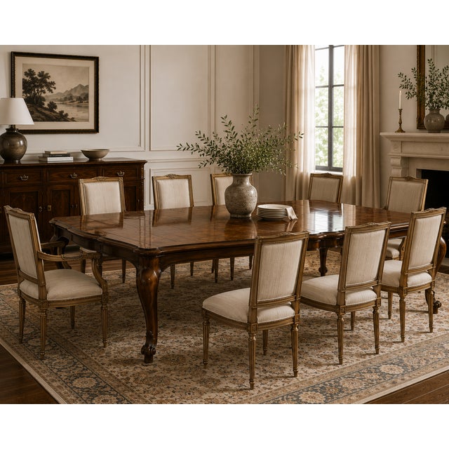 Marge Carson French Country Style Parquet Dining Table With Leaf For Sale - Image 16 of 16