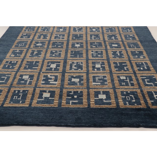 2020s Contemporary Art Deco Style Geometric Blue Wool Rug by Rug & Kilim, India For Sale - Image 5 of 10