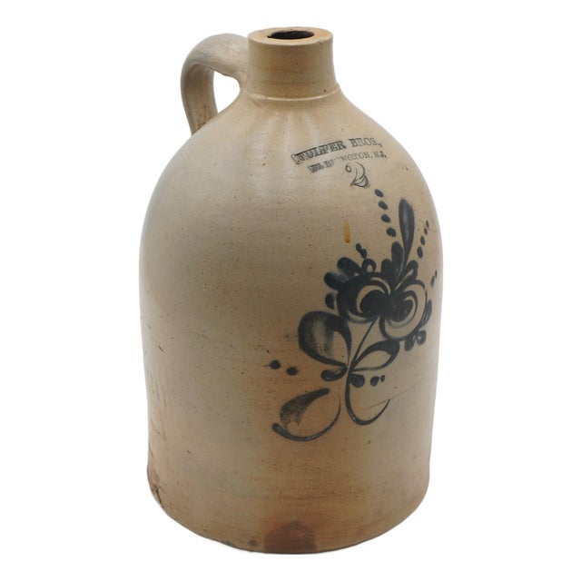 Fulper Bros. 2 Gallon Blue Stoneware Jug W. Handle For Sale
