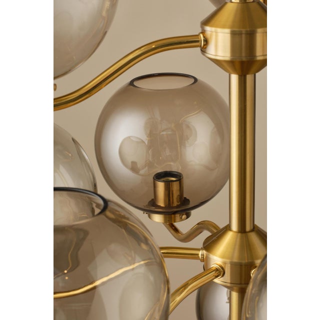 Large Brass Chandeliers attributed to Holger Johansson, Sweden, 1970s, Set of 4 For Sale - Image 6 of 9