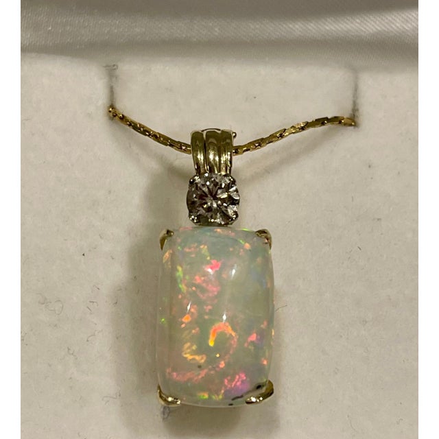7 Ct Ethiopian Opal & Diamond Pendant / Necklace 14 Karat + 14 Kt Gold Chain For Sale - Image 9 of 18