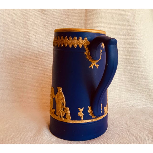Magnificent c.1900 Dudson Bros "Dipped" Jasperware Pitcher - Royal Cobalt With Hand-Applied Gold For Sale - Image 11 of 12