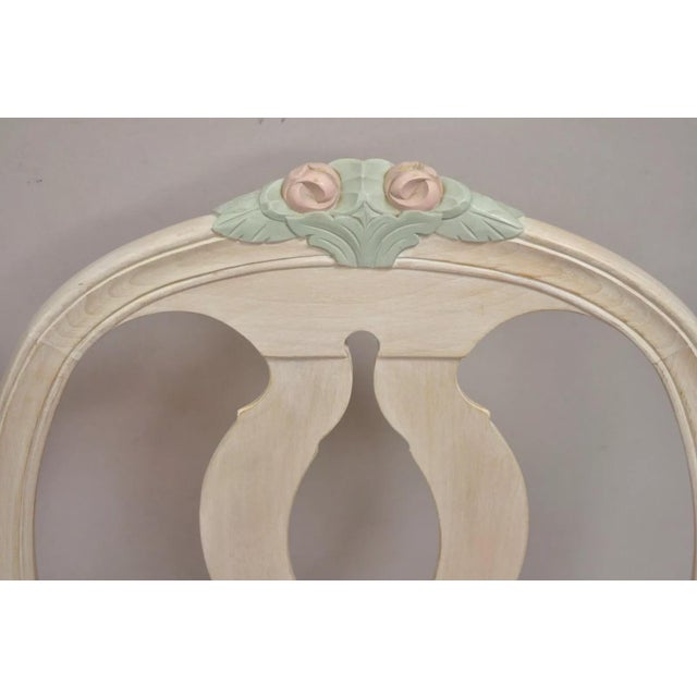 Vintage French Country Gustavian Cerused Pink Rose Dining Chairs - Set of 8 For Sale - Image 4 of 12