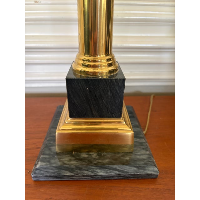 Vintage French Empire-Style Brass Column Table Lamp With Black Stone Base For Sale - Image 10 of 13