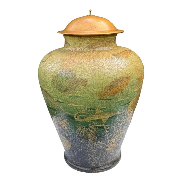 Vintage Oversized Fish Motif Lidded Jar For Sale