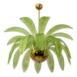 Mid-Century Modern Palm Leaves Chandelier in Murano Glass and Brass from Maestri Muranesi, 2000 For Sale