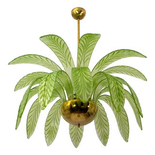 Mid-Century Modern Palm Leaves Chandelier in Murano Glass and Brass from Maestri Muranesi, 2000 For Sale