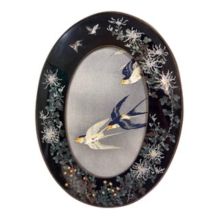 1900s Rare Japanese Cloisonne Enamel Oval Frame With Chrysanthemums, Manner of Hayashi For Sale