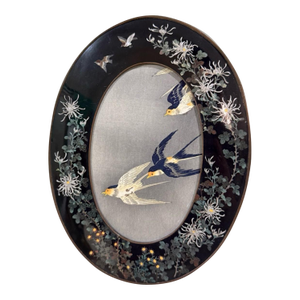 1900s Rare Japanese Cloisonne Enamel Oval Frame With Chrysanthemums, Manner of Hayashi