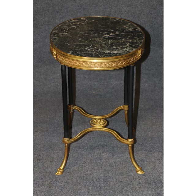 1940's French Marble Top Bronze Ormolu Mounted End Table Manner of Weisweiller For Sale - Image 4 of 10