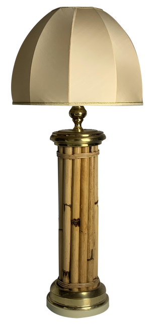 Mid-Century Bamboo and Brass Large Mushroom Table Lamp by Leola, 1960s