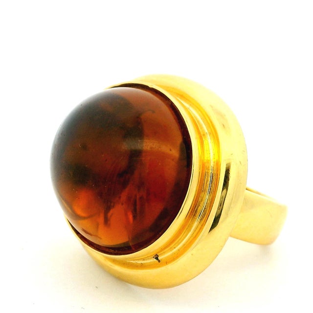 Mid-Century Modern Vintage Turgo 18k Gold Large Cabochon Citrine Statement Ring, Size 7 For Sale - Image 3 of 10