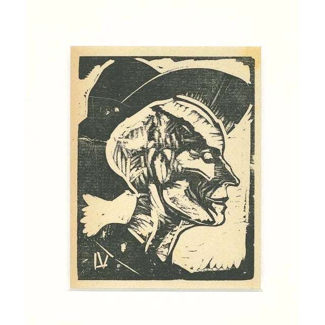 Portrait is an original woodcut on paper, realized by the Italian Artist Lorenzo Viani in 1930 ca. The State of...