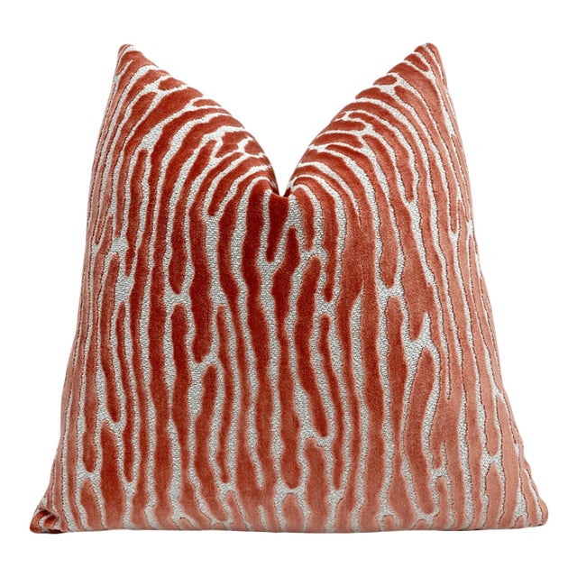 Melon Velvet Throw Pillow With Feather Down Insert For Sale