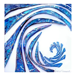 California Wave - Minimalist Abstract 3d Textural Ocean Inspired Painting Original Artwork by Virginie Schroeder For Sale