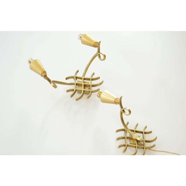 20th Century French Gold Wall Light Sconces in Brass attributed to Jules Leleu, Set of 2 For Sale - Image 5 of 9