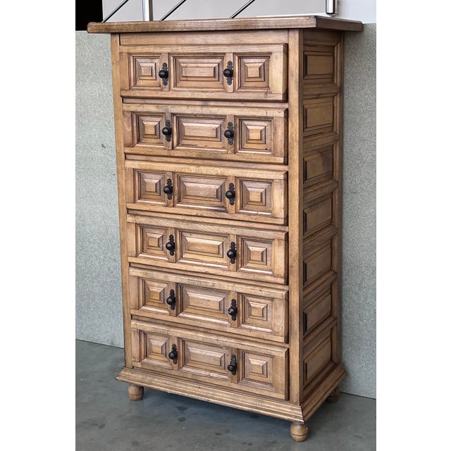 20th Century Catalan Spanish Carved Oak Chest of Drawers, Highboy or Console For Sale - Image 10 of 10