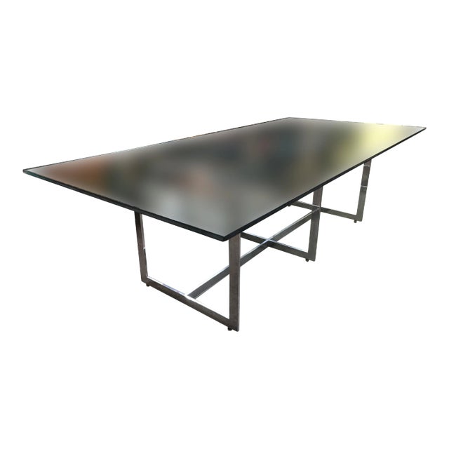 1970s Milo Baughman Chome and Glass 8 Person Dining Table For Sale