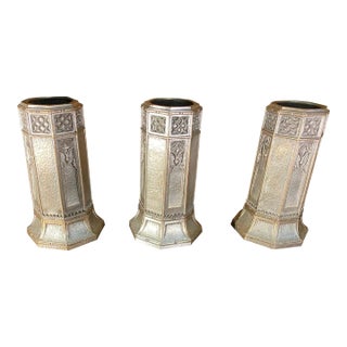 Set of 3 Silvered Bronze Bud Vases From the Late 19th-Early 20th Century For Sale