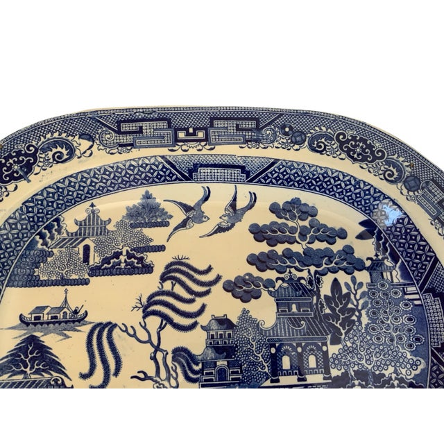 Antique Massive 19.5" Blue Willow Turkey Platter Unmarked Staffordshire English Transferware Flawless England 1830–1860 For Sale - Image 4 of 8