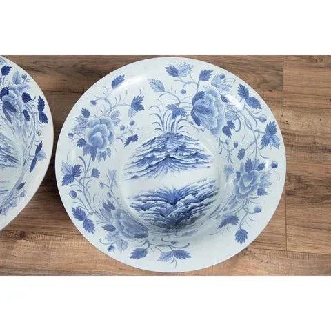 Late 20th Century Blue and White Porcelain Wash Basin with Cobalt Blue Patina and Floral Motifs For Sale - Image 4 of 12