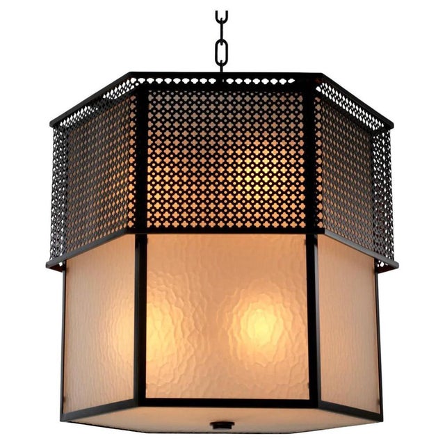 Chandelier in Metal with Bronze Finish and Frosted Glass For Sale - Image 10 of 10