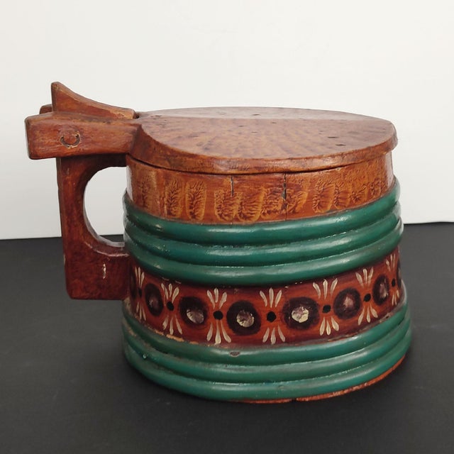 Folk Art Swedish Wooden Lidded Tankards, 1920s, Set of 2 For Sale - Image 9 of 18