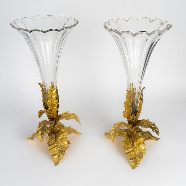 Cornets, baccarat crystal vases and gilded bronze, 19th century, napoleon iii period. Baccarat crystal vases, gilded...