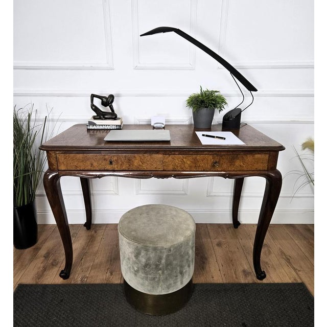 Beautiful Italian Antique desk writing table, in beautiful veneer burl wood with great inlay decors and different...