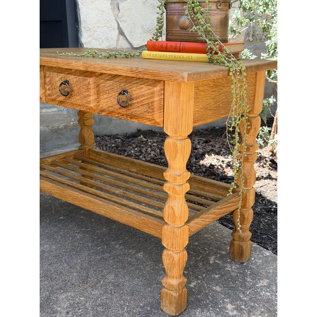 1960s Danish Oak Side Table With Storage Drawers For Sale - Image 5 of 7