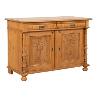 19th Century Danish Pine Sideboard With Carved Panel Doors For Sale