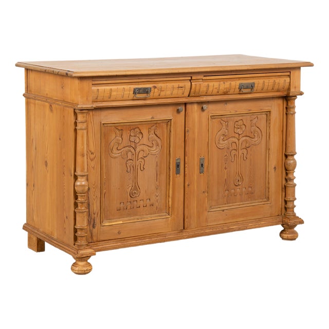 19th Century Danish Pine Sideboard With Carved Panel Doors For Sale