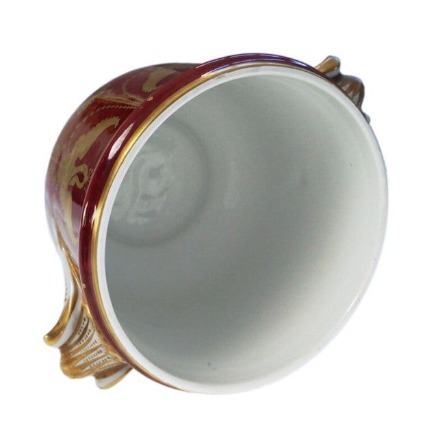 Le Tallec Private Stock Cachepot Burgundy Gold Swan Pattern Porcelain Planter Made in France Neoclassical Style For Sale - Image 4 of 4