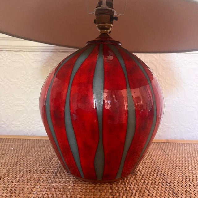 Gorgeous original handmade Studio Pottery lamp by Neville and Green with a stunning red and blue striped glaze Working...