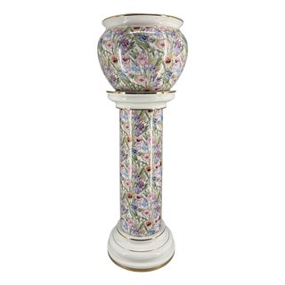24 Karat Gold-Gilded Ceramic Plant Stand with Floral Chintz Pattern from Austrolux, Austria, 1980s For Sale