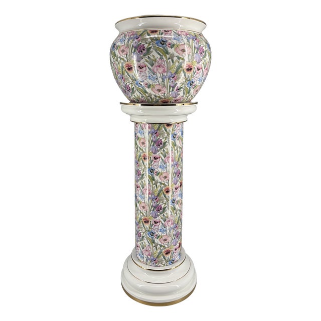 24 Karat Gold-Gilded Ceramic Plant Stand with Floral Chintz Pattern from Austrolux, Austria, 1980s For Sale