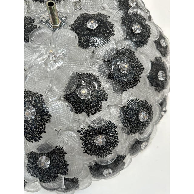 2010s Contemporary Clear and Black Flowers Murano Glass Flush Mount For Sale - Image 5 of 6