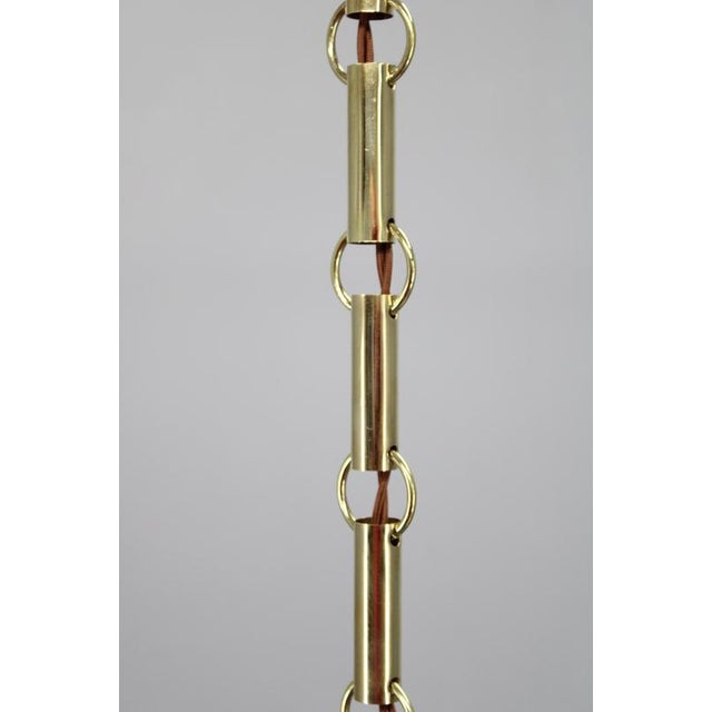 1930s Vintage Art Deco Brass Chandelier with Textured Glass Globes, 1930s For Sale - Image 5 of 12