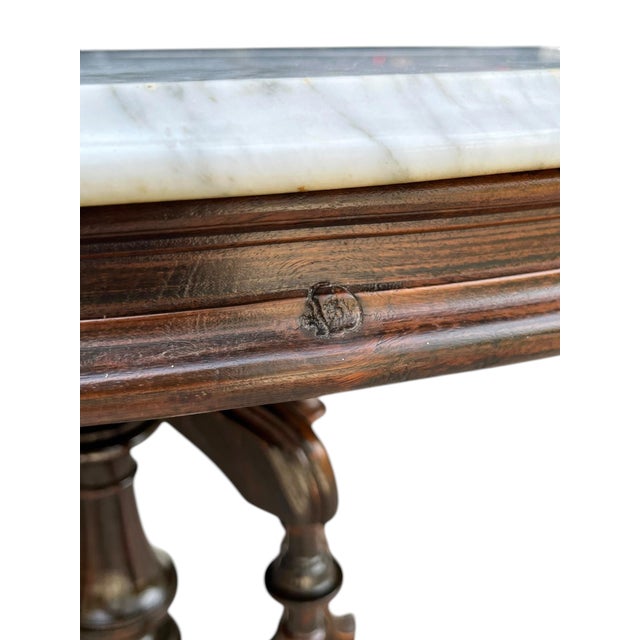 Brown Antique Renaissance Revival Walnut Parlor TableWith White Marble Top For Sale - Image 8 of 18