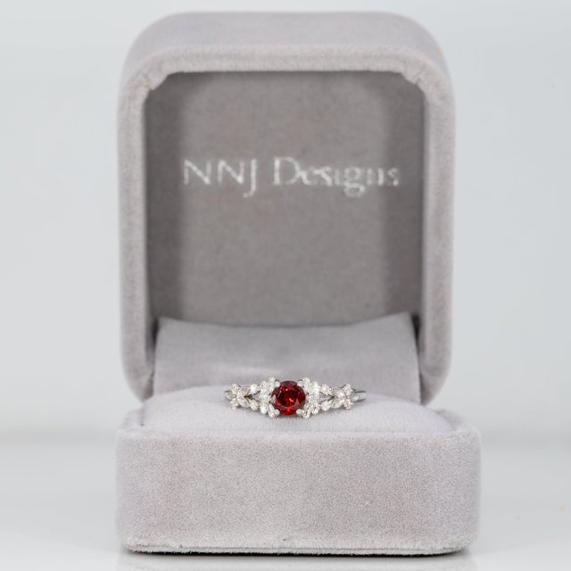 Modern Red Spinel Ring With Earth-Mined Diamond Accents: Solid 14k Gold, Round 5mm, Size 6.75 For Sale - Image 3 of 9