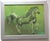 An elegant horse in shades of army , forest, lime greens on a mottled green landscape background.. Impressionism ,...
