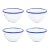 Crow Canyon Home Enamelware, Vintage Small 14 oz. Footed Bowls in White with Blue Rim - Set of 4 For Sale