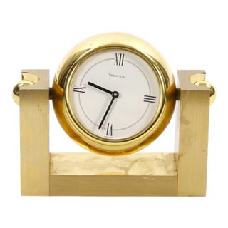 Tiffany & Co. Gilt Bronze Rectangular Desk Clock/ Adjustable Tilting Mechanism For Sale