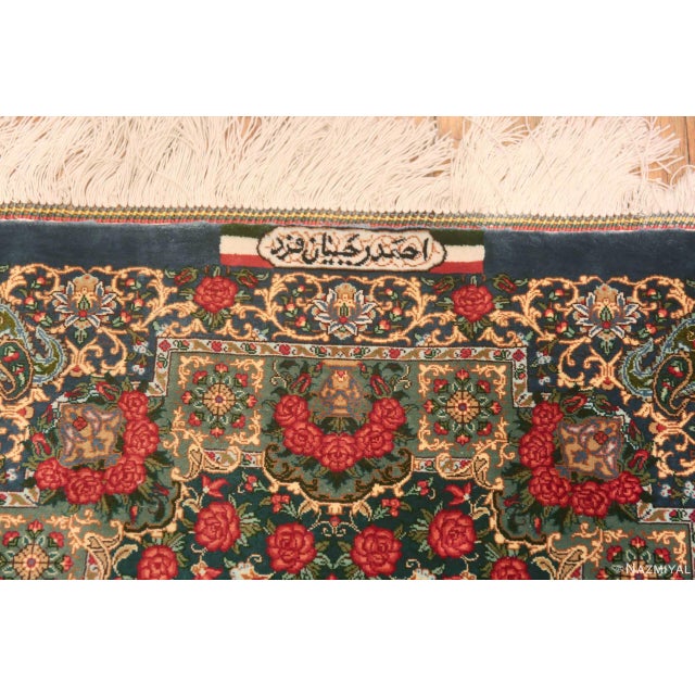 Green Nazmiyal Collection 1950s Green Floral Vintage Persian Silk Qum Rug For Sale - Image 8 of 8
