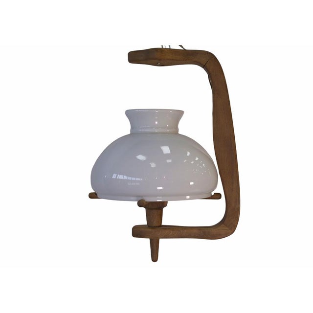 Wood Opaline and Oak Pendant Light by Guillerme & Chambron, 1950s For Sale - Image 7 of 7